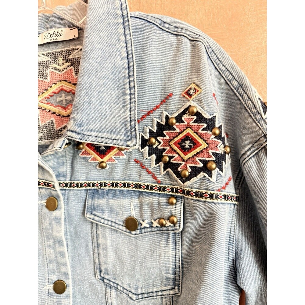 Montana West Delila Fringed Denim Jacket Women’s Size Large - Picture 4 of 12